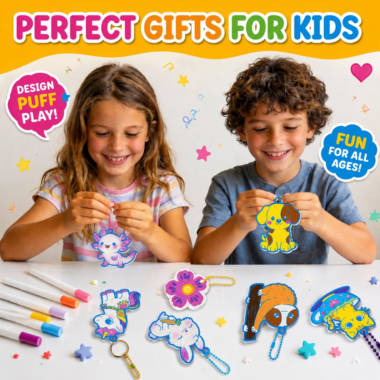 AGENTLAN Grow Your Own Puffy Pets 50+Piece DIY Art Kit for Kids Ages 4-8, Screen-Free Craft with Glow-in-the-Dark & Glitter Effects