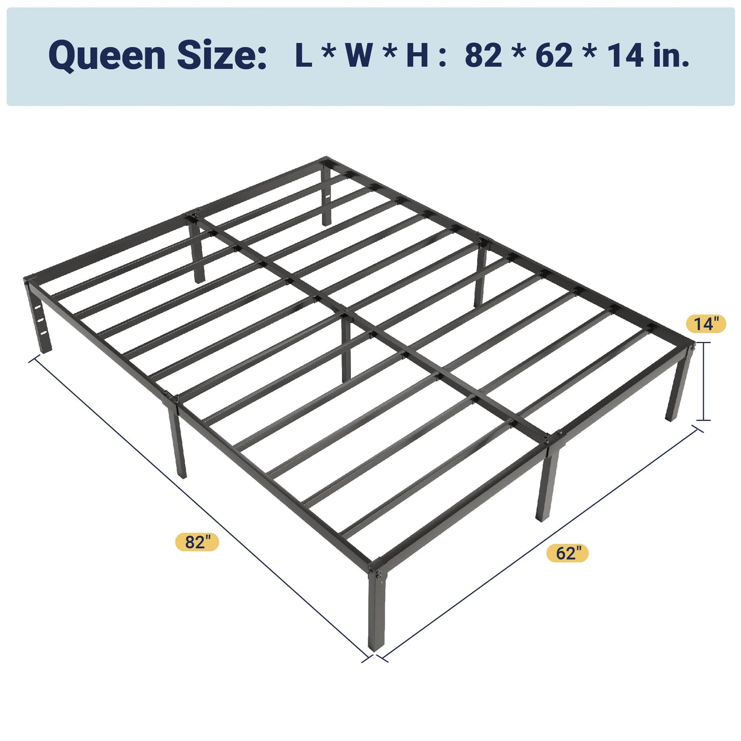 Allewie Queen Bed Frame, 14 inch Metal Platform Beds with Storage Space, No Box Spring Needed and Easy Assembly, Black