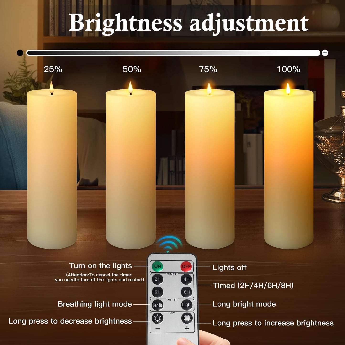 14" x 4" Large Outdoor Candles, Waterproof Flickering LED Flameless Candles with Timer, Battery Operated Candles with Remote Control Realistic Fake Pillar for Patio Porch Lanterns, Ivory 2 Pack