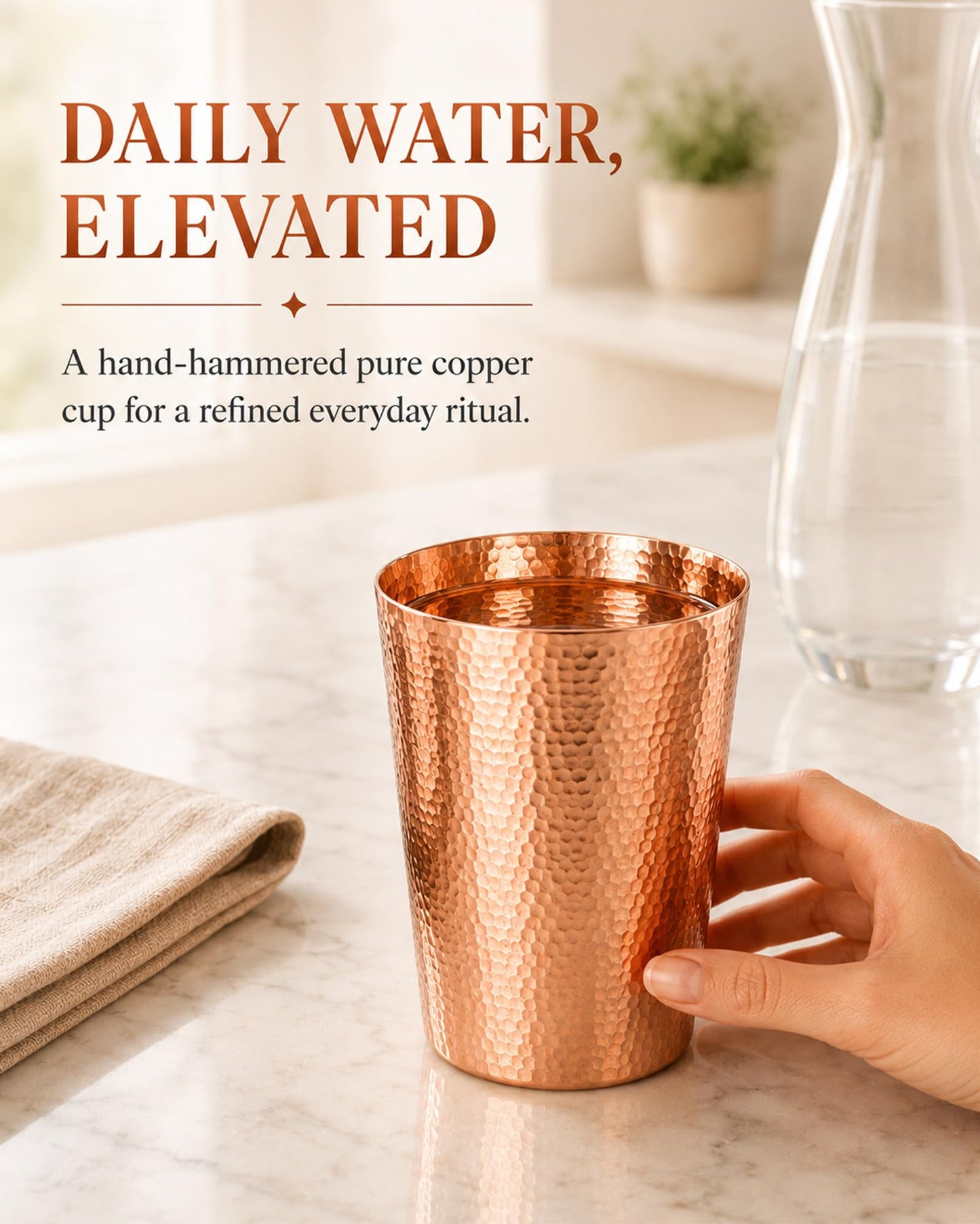 CigeZaus 18.5 Ounce Pure Copper Cups for Drinking, 100% Copper Heavy Tumbler for Decorations, Hammered