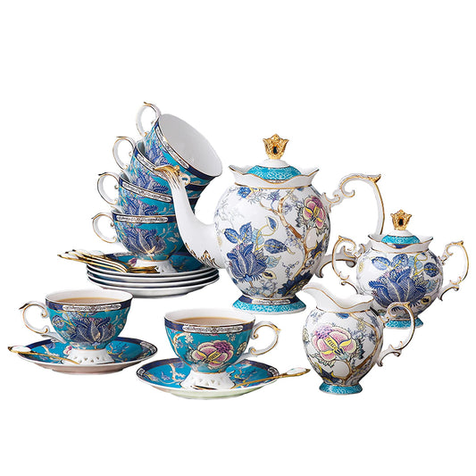 ACMLIFE Tea Sets for Adults for 6 - Tea Pot Sets with Cups Blue, Tea Sets for Women Tea Party, Fine Bone China 24K Gold, Vintage British English Porcelain Afternoon Service Sets for Luxury Gift