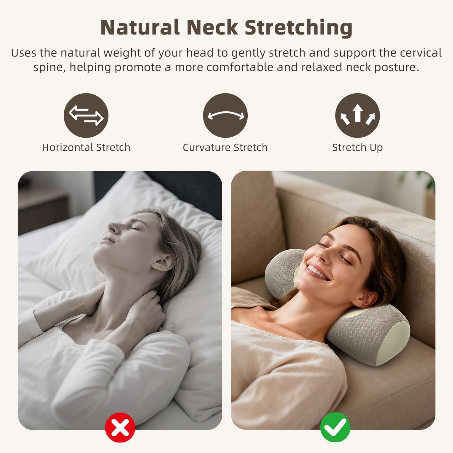 Qirelle Organic Buckwheat Cervical Neck Pillow, Adjustable Neck Roll for Sleeping, Ergonomic Neck Support Bolster for Side & Back Sleepers, Firm Support Pillow for Neck Pain Relief & Spine Alignment