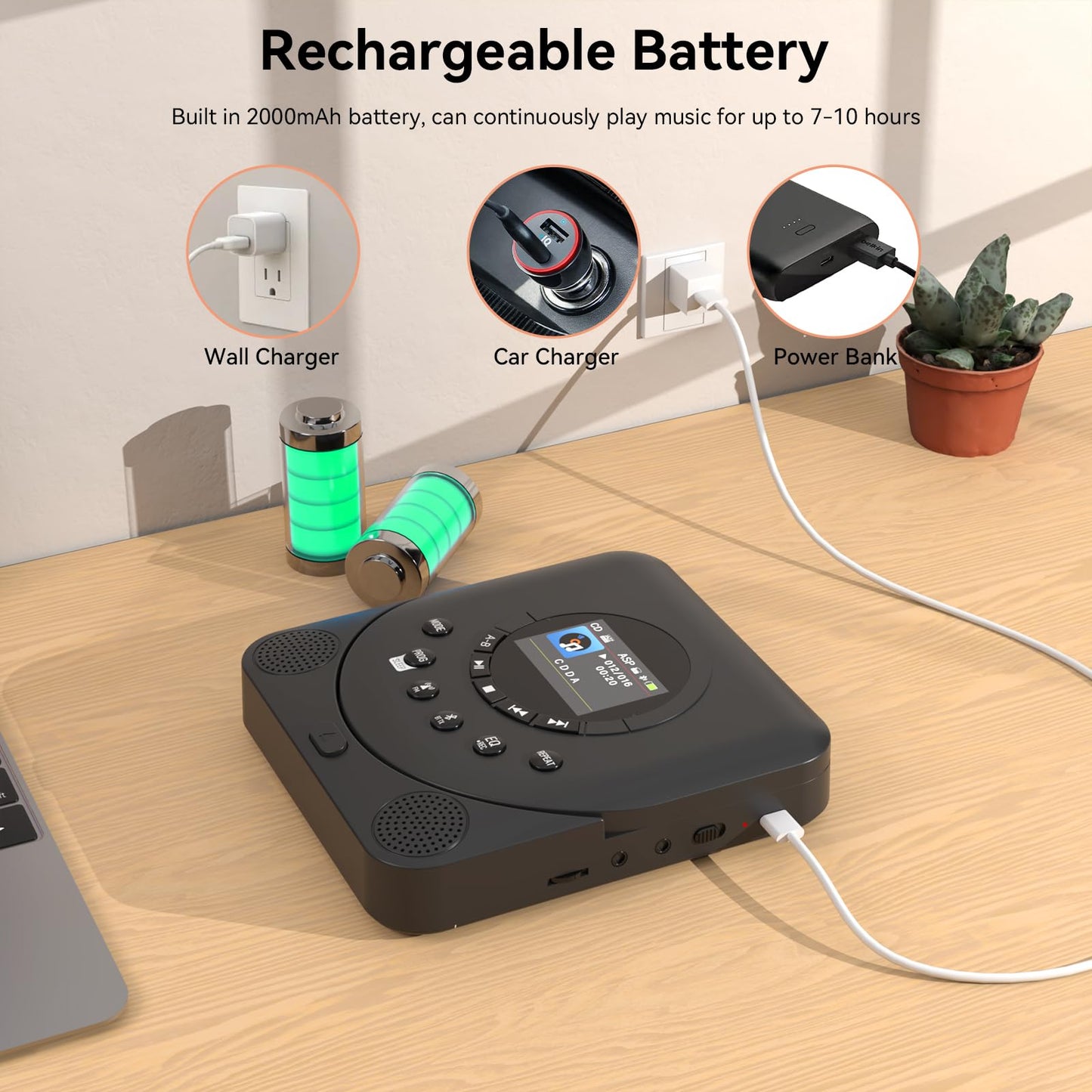 CD Player Portable,MONODEAL Dual Stereo with CD Player with Speakers,Rechargeable CD Player Bluetooth,Support TF Card,FM Receiver and Transmitter,Walkman CD Player with Sleep Timer,Colorful TFT Screen