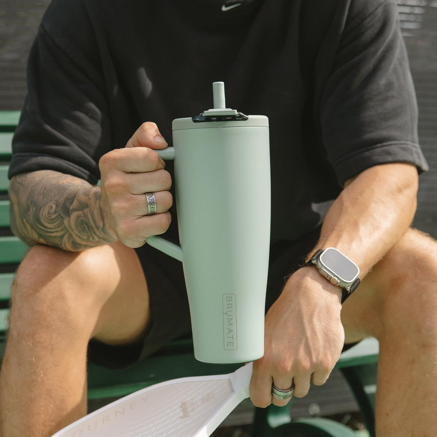 BrüMate Era Flip 40oz Tumbler with 100% Leakproof Covered Straw Lid | Hygienic Covered Straw | Insulated Stainless Steel Water Bottle with Handle | Cup Holder Friendly | BPA-Free (Rose Taupe)