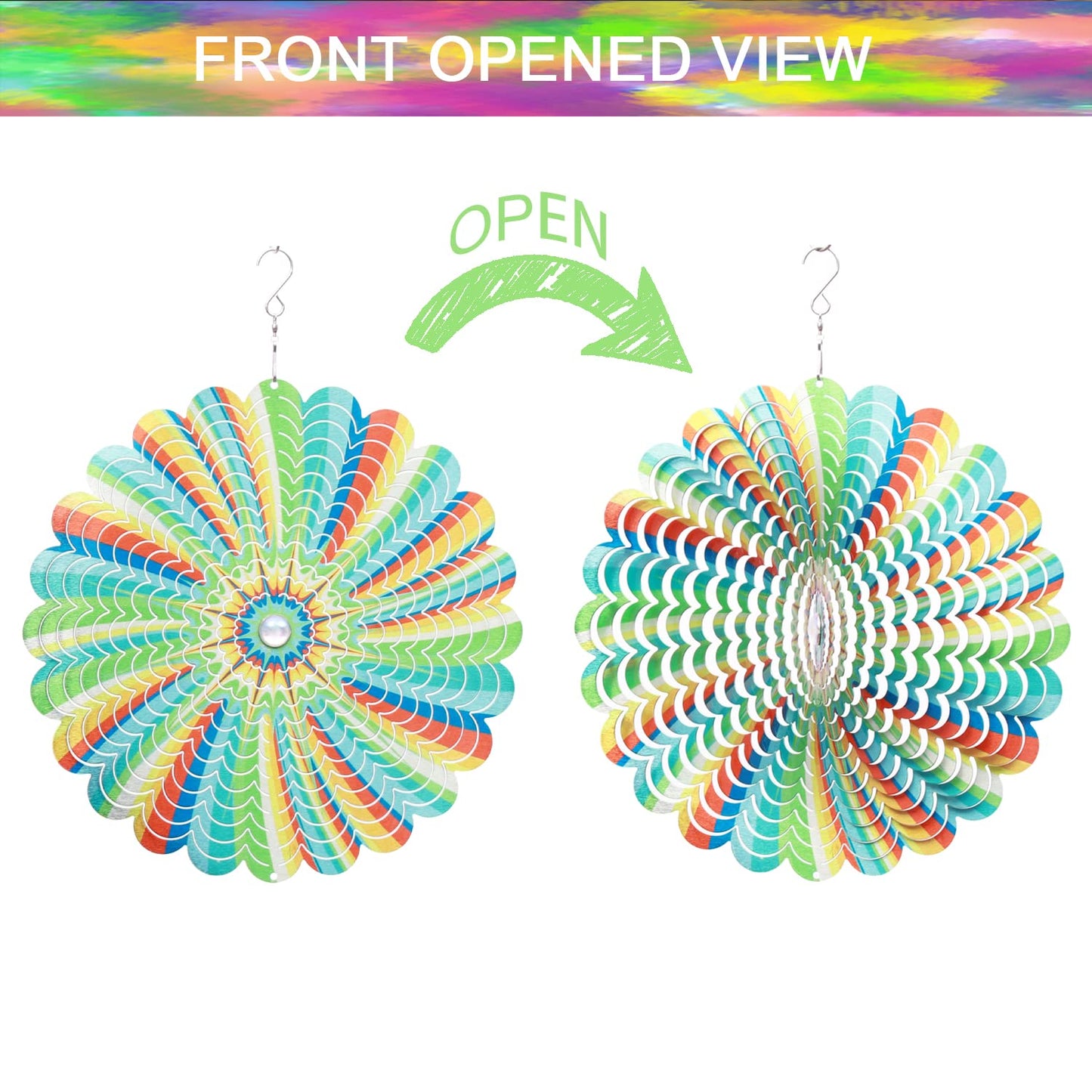 SPRING SONG Rainbow Mandala Kinetic Wind Spinner for Yard and Garden Stainless Steel Spinner Indoor and Outdoor Hanging Decor Crafts Ornaments Kinetic Art Spinner Hanging Wind Spinners Decor Gifts