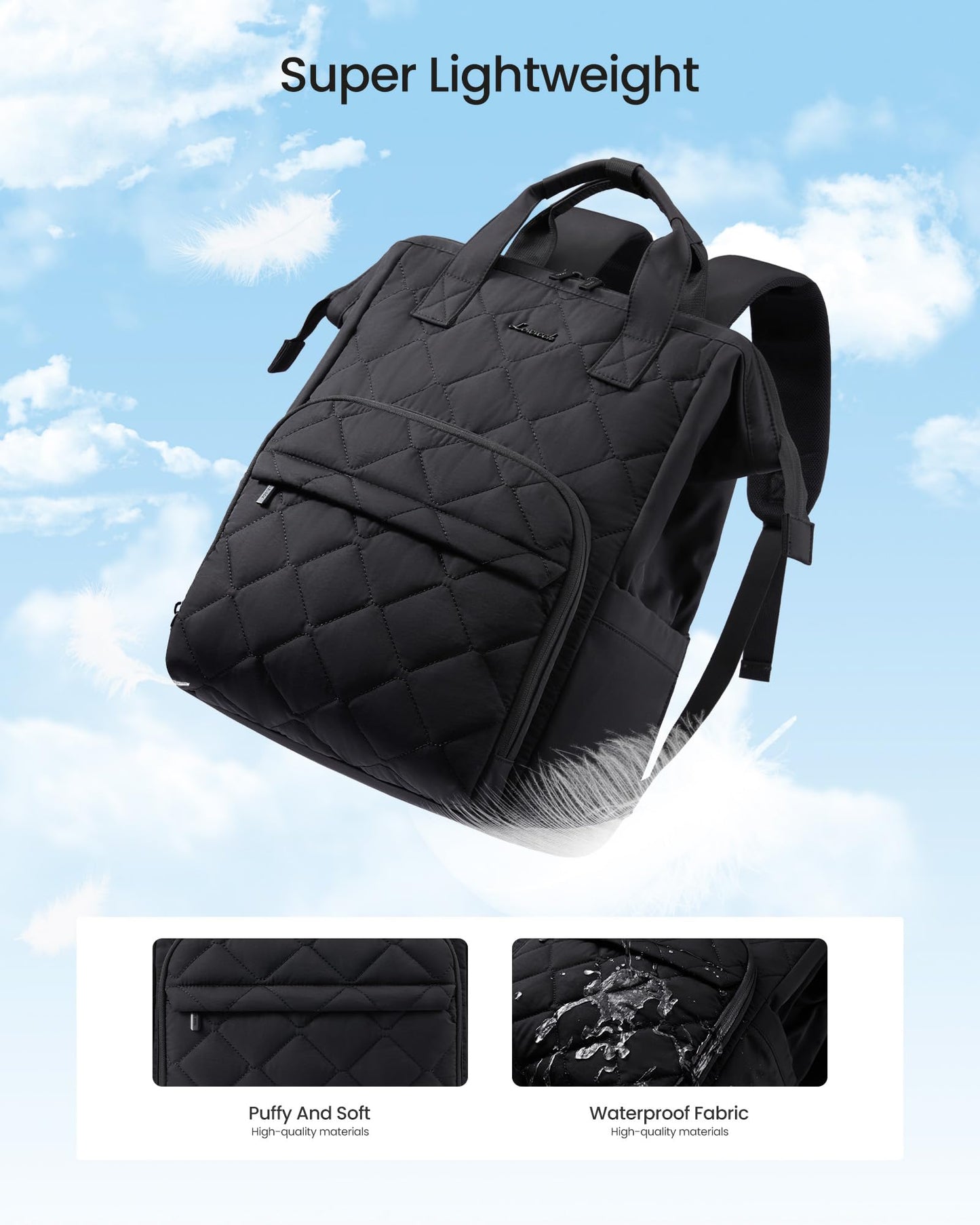 LOVEVOOK Laptop Backpack for Women, 15.6 inch Work Travel Backpack Purse, Puffer Quilted Laptop Backpack Casual Daypack for Nurse Teacher，Black
