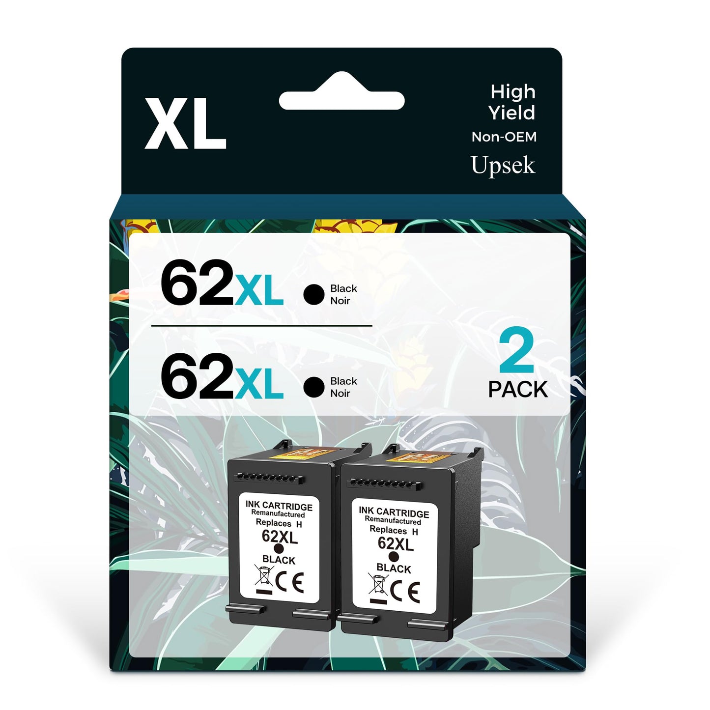 Sioditin Compatible 62XL Ink Cartridge Replacement for HP Envy 5660 7640 5540 5640 5541 5643 7643 7645, Black, 2-Pack