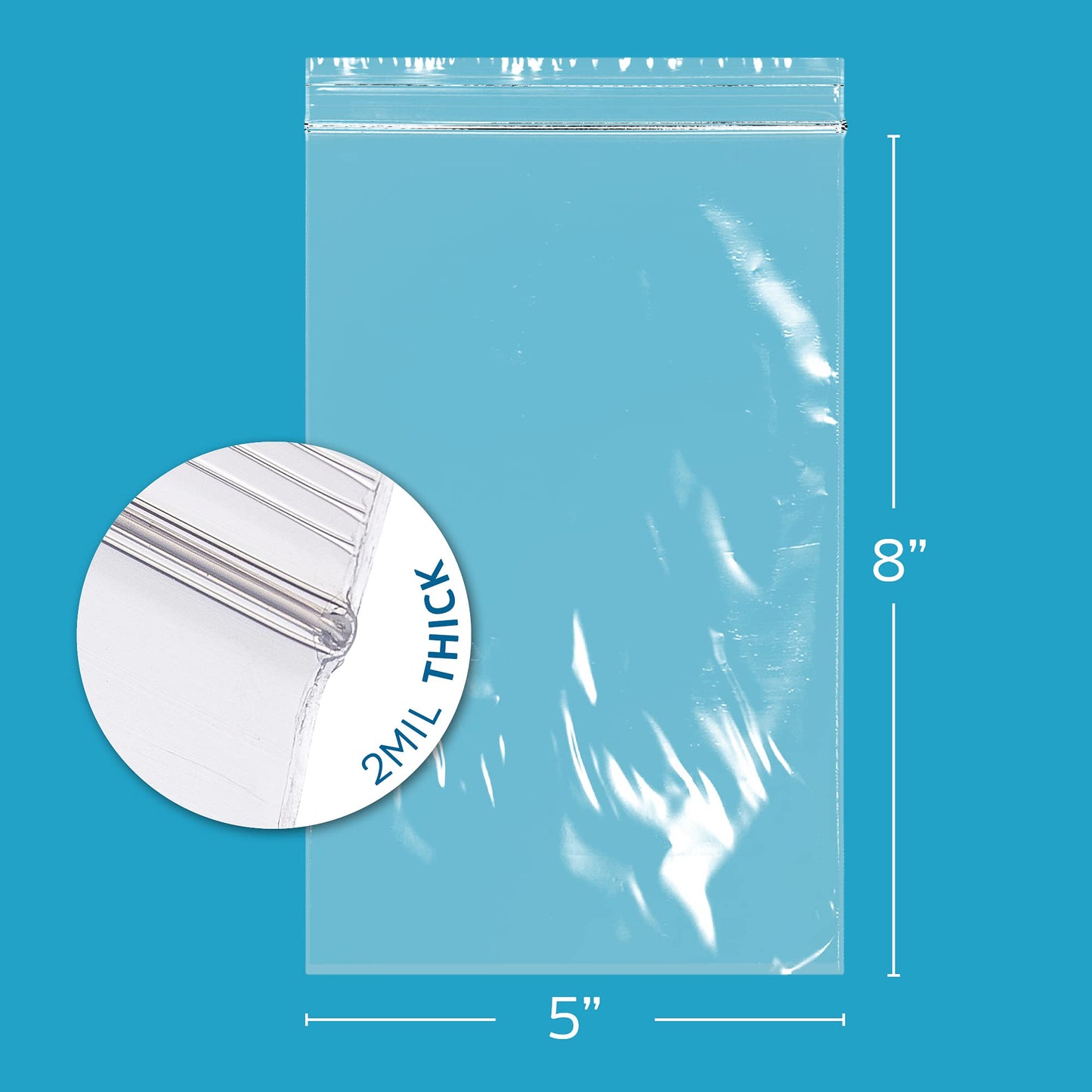 5 x 8 inches, 2Mil Clear Reclosable Zip Bags, case of 1,000 GPI Brand