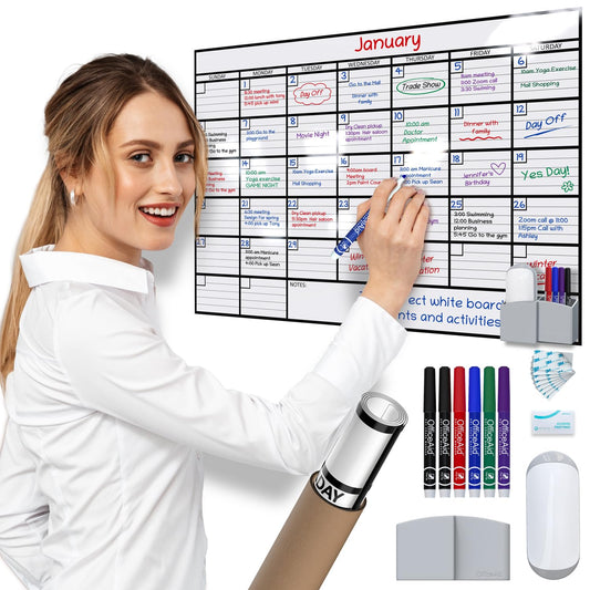 2 PK Small Dry Erase Calendar for Wall | Small Wall Calendar Dry Erase Monthly | 1M 17x26, 24x36, 36x48, 3M 40x17, & 12M 45x55 | Dry Erase Calendar Board for Wall | Whiteboard Calendar