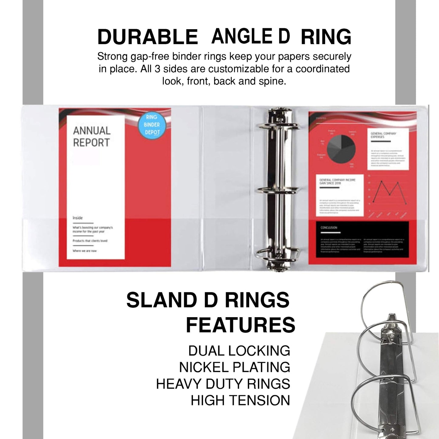 3 Ring Binder 3 Inch D-Ring, Holds 650 Sheets, 6 Pack White with Clear View Covers & 2 Pockets for 8.5x11 Paper, Heavy Duty Nonstick PVC-Free, Gap-Free Closure, Assembled in USA - Ring Binder Depot