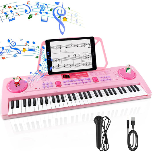 WOSTOO Kids Keyboard Piano, Portable 61 Keys Keyboard Electronic Digital Piano, Early Learning Educational Musical Piano Toy Keyboard for Beginners with Music Stand, Microphone (Pink) ﻿
