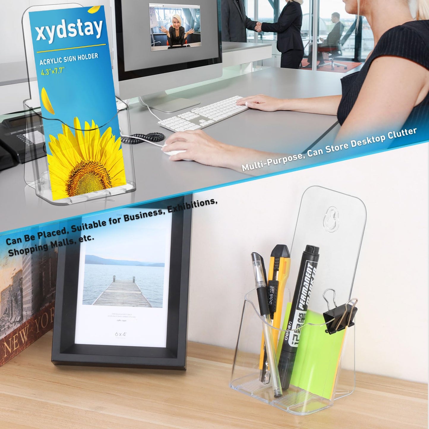 xydstay 12 Pack Acrylic Brochure Holder 4x9 Inches Slant Back Design, Clear Display Stand, Plastic Table Stand Sign Holder,Pamphlet Holder Flyer Holder, Acrylic Display Stand