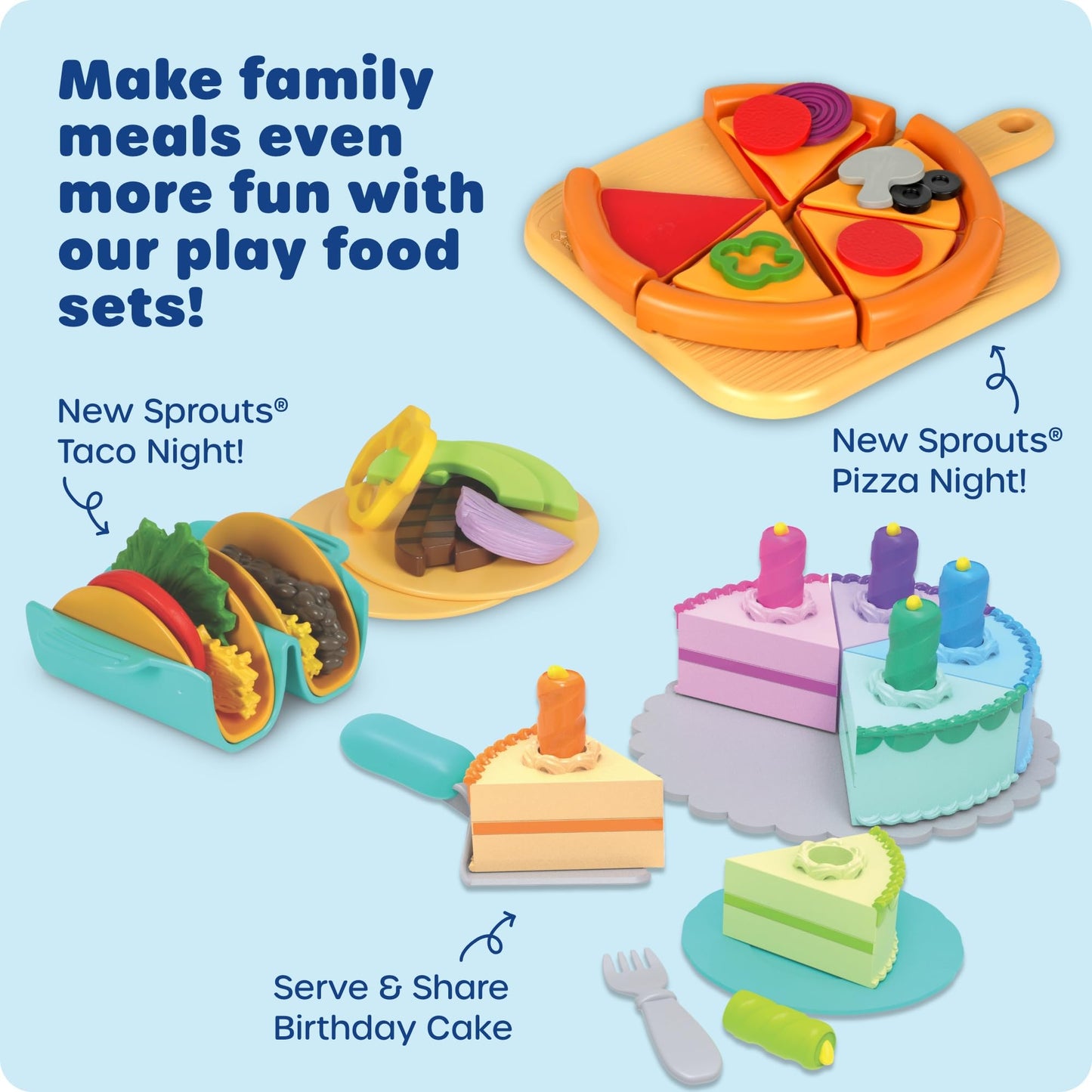 Learning Resources New Sprouts Pizza Night - Imaginative Play Food Set for Kids, Role Play, Toddler Pretend Kitchen Set, Fine Motor Skills, Turn Taking Games, Social Emotional Learning