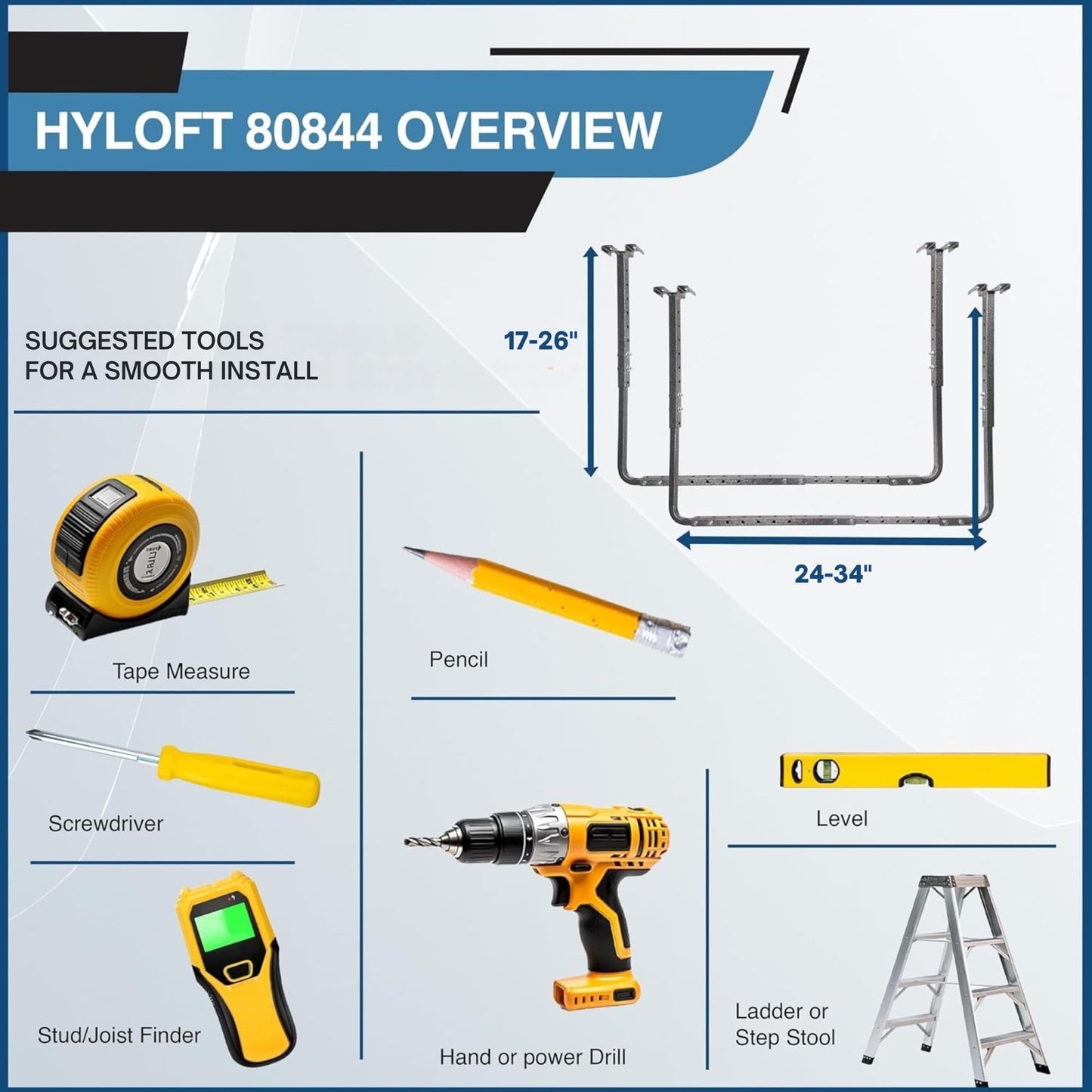 HyLoft Adjustable Garage Ceiling Mount Storage Rack Kit, Ceiling Shelving Mounts, 34 in. x 26 in., 80844-10, Hammertone