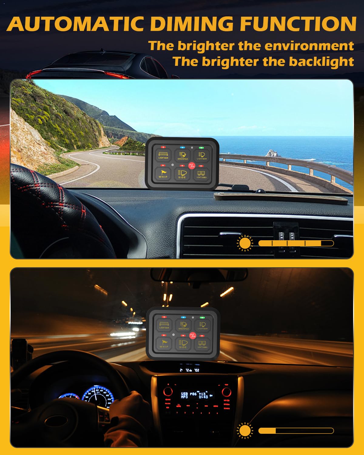 6 Gang Switch Panel with Electronic Relays, Universal Circuit Control Relay System, with Automatic Dimmable On-Off LED Switch