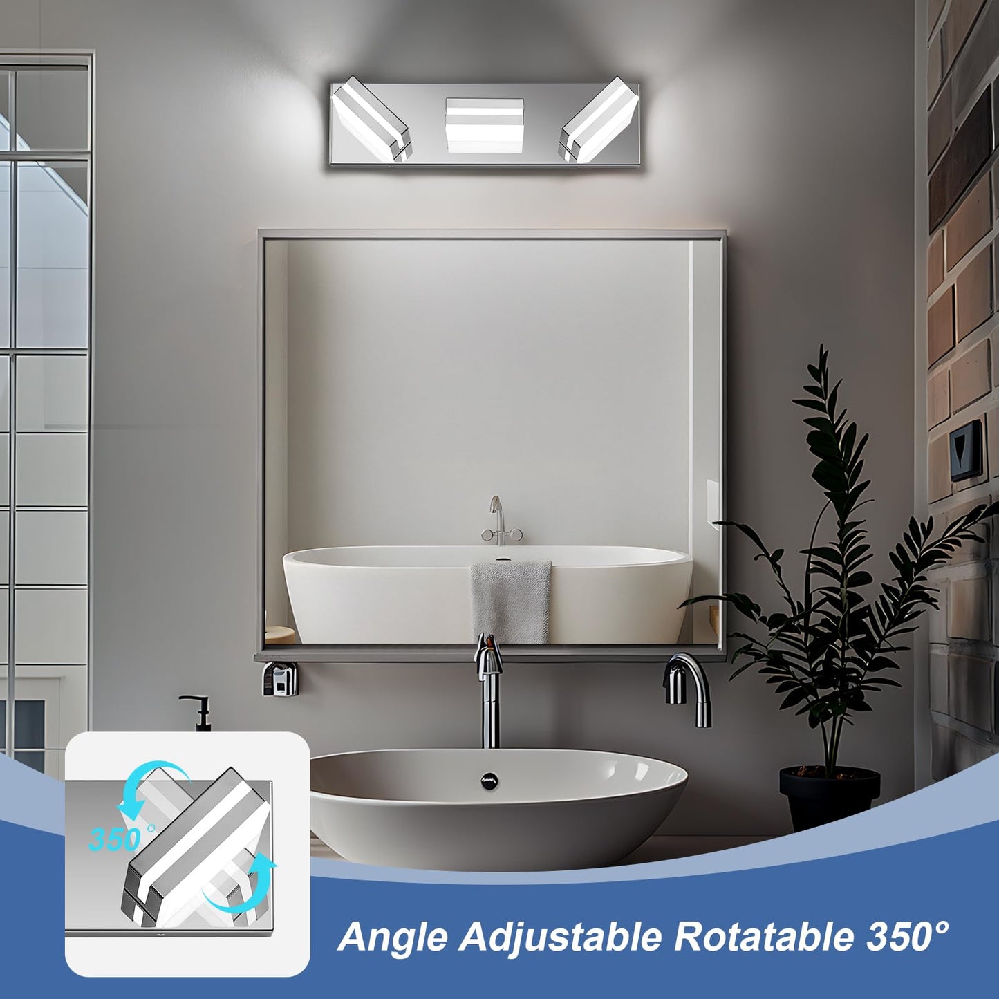 JZEKVN Modern LED Small Bathroom Lights Fixtures 3-Light,Stainless Steel Chrome Acrylic Wall Lighting,Vanity Lights for Bathroom Over Mirror 6000K 16in