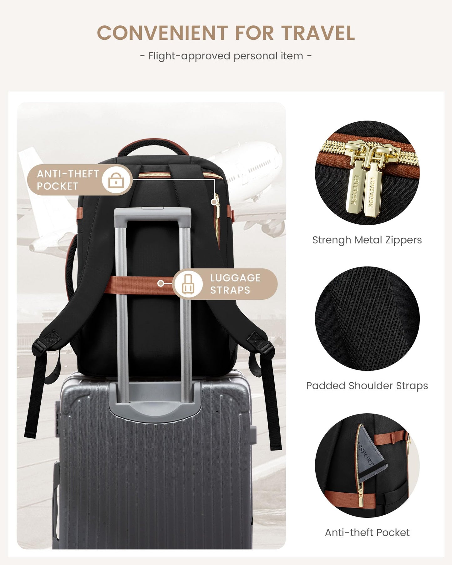 LOVEVOOK 40L Travel Backpack Carry on Flight Approved,Personal Item Bag with 3 Packing Cubes, Travel Backpack Bag for Women Fits 17" Laptop, Water-resistant Carry On Backpack for Airplanes