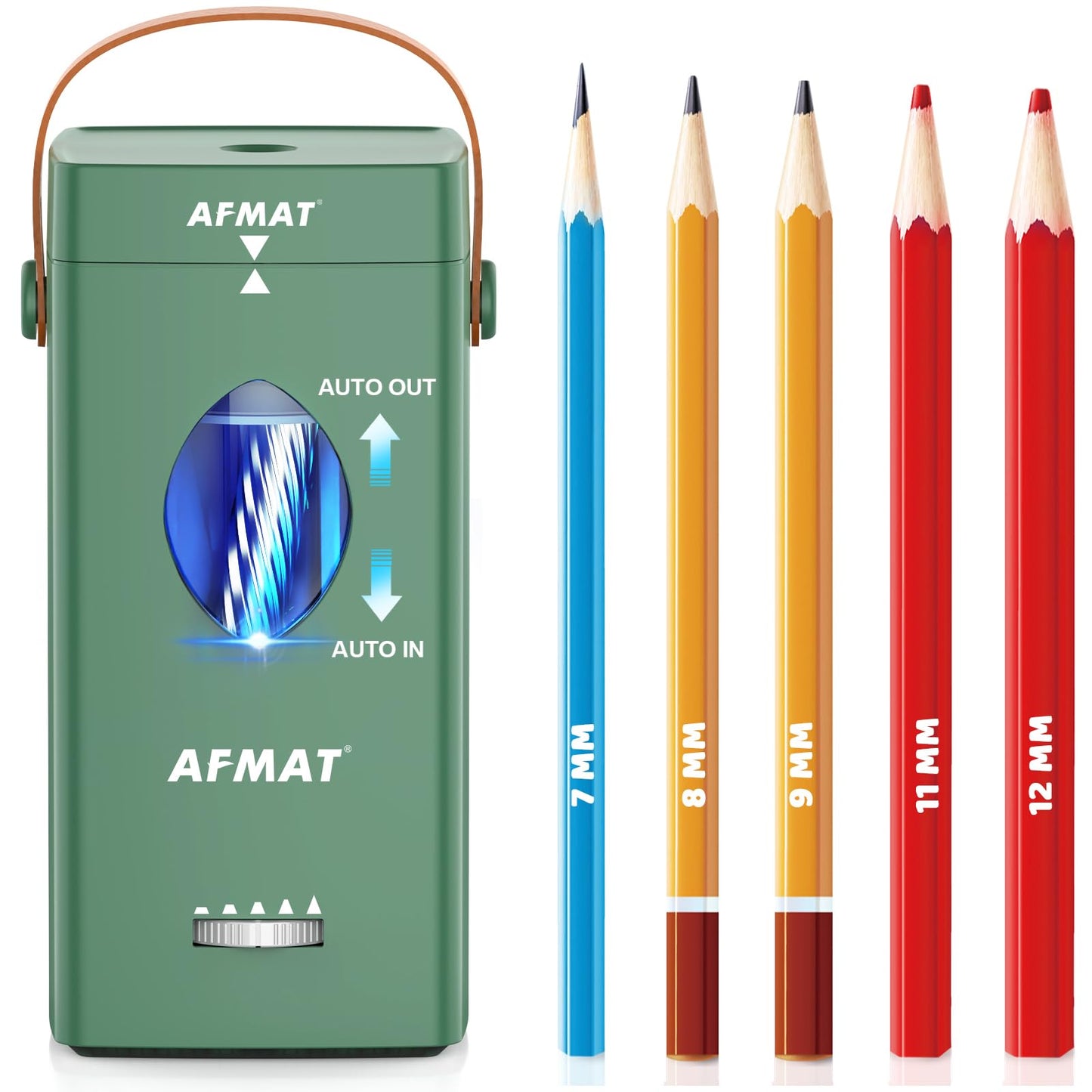 AFMAT Electric Pencil Sharpener, Rechargeable & Cordless, Fully Automatic Pencil Sharpener for Classroom, Auto in & Out, 5 Sharpness Modes, Heavy Duty Sharpeners for 6-12mm No.2/Jumbo Pencils PSC7