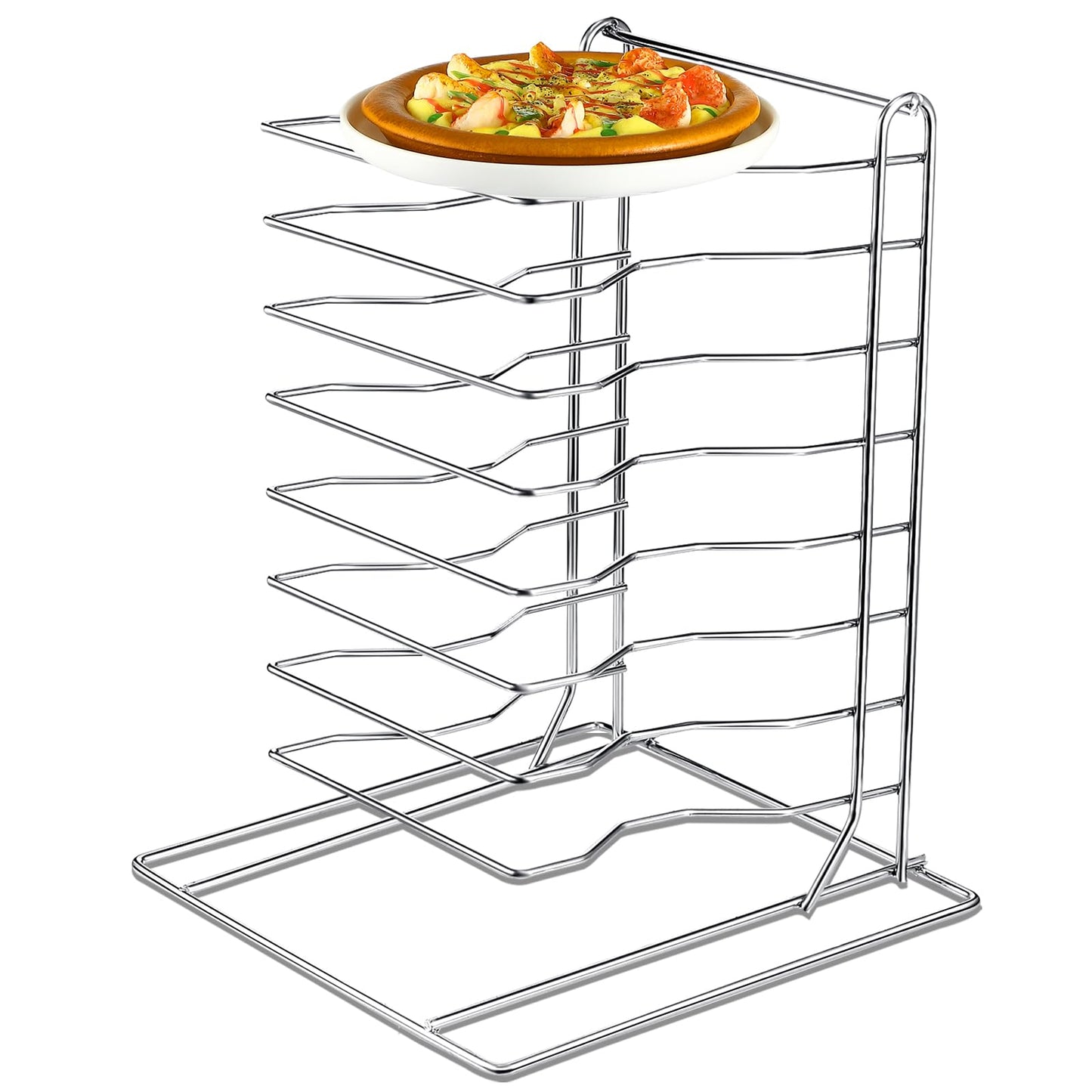 Suzile 1 Pcs Pizza Rack 8 Tier Pizza Stand 9.5 L x 8.1 W x 16.5 H Stainless Steel Pan Rack Holder for Party Buffet Table Platter Tray Display Stands for Home, Restaurant, Catering