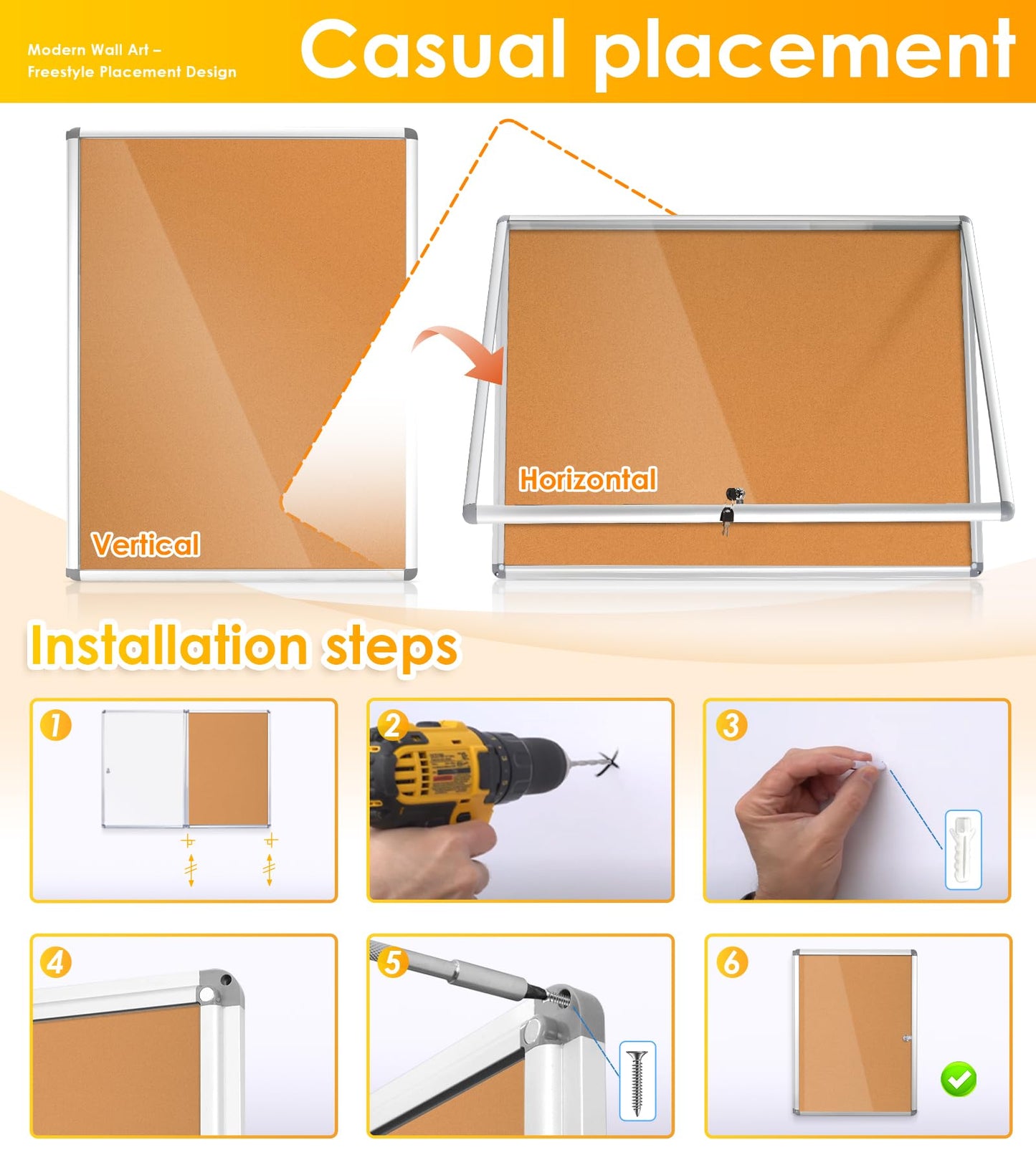 SWANCROWN Enclose Bulletin Board Tamper-Proof Dispaly Case School Office Cork Noticeboards for Information Photo, 38x28inch (9xA4)