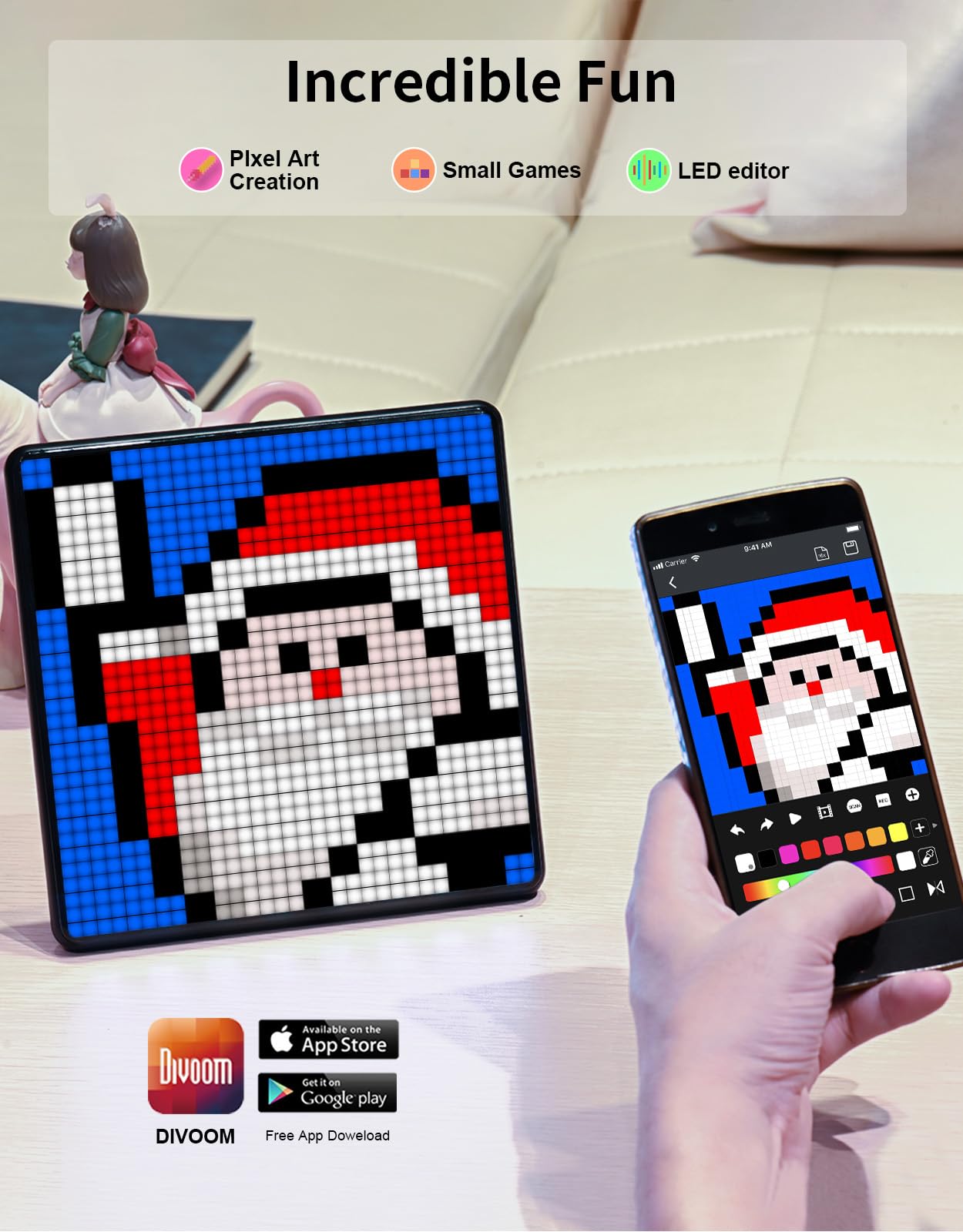 Divoom Pixoo-Max Pixel Display, APP Cellphone Control Display with 32 X 32 Programmable LED Screen for Home Decoration, Business Advertisement