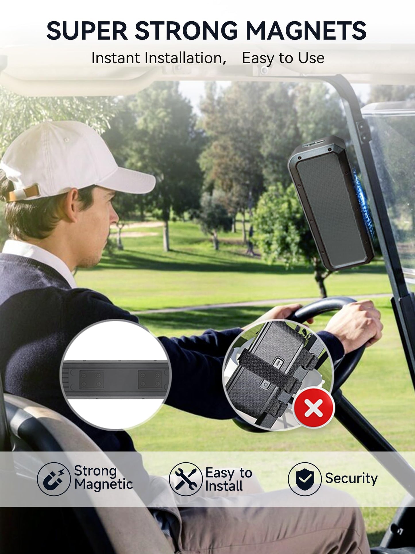 PILSAMAS Magnetic Golf Speaker, Golf Cart Speakers Bluetooth - 40w Loud Bluetooth Speaker, Deep Bass, EQ, TWS, 30H Battery- Portable IPX7 Waterproof Bluetooth Speaker, Golf Accessories for Men
