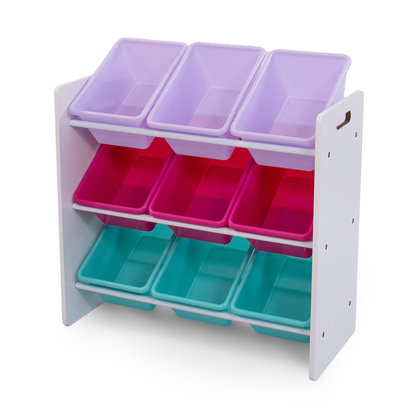 Humble Crew Toy Storage Organizer with 9 Removable Storage Bins for Kids Playroom, 3-Tier Toddler Toy Organization and Storage, White/Pink/Purple/Aqua