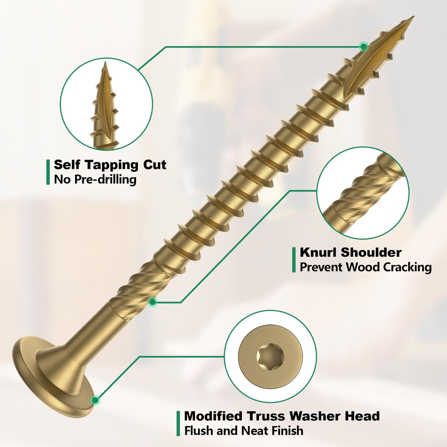FMhotu Deck Screws 4-1/2 Inch 150Pcs Star Drive Decking Wood Screws, Rust Resistant Timber Screws for Timber/Log/Landscaping Wood (#14 x 4-1/2" Tan)