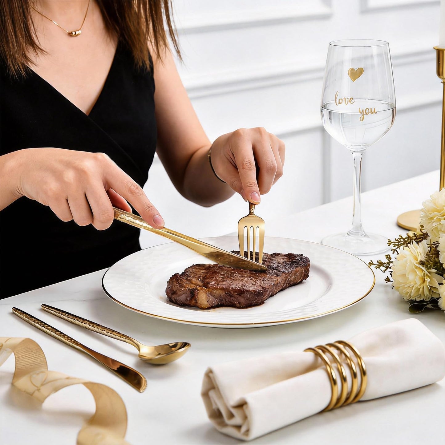 WILLIFE 300 Pcs Gold Plastic Silverware -Heavy Duty Plastic Silverware Includes 100 Forks 100 Spoons 100 Knives, Gold Silverware Set for Party, Wedding, Catering & Holidays