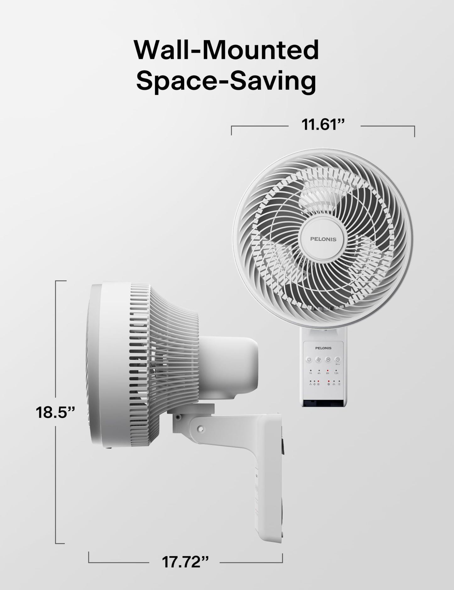 PELONIS 14 inch Wall Mount Fan with Remote Control, Osicllating Fan with 26ft Powerful Airflow, 3 Speed & 3 Modes, Auto 90° Horizontal & 68° Vertical Tilt, Indoor, 36dB, Ideal for Home, Garage, Gym
