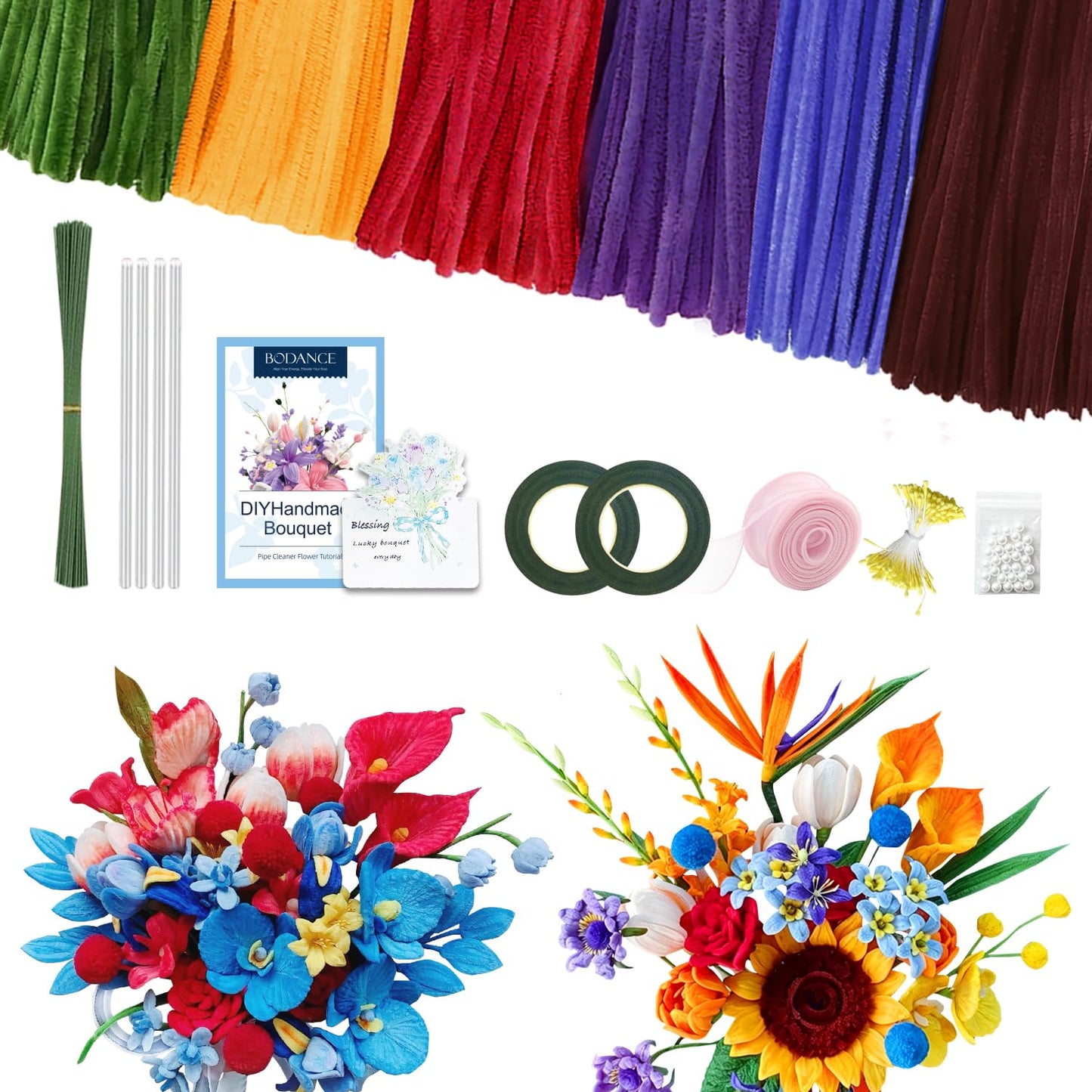 Pipe Cleaner Flower Kit, 600 PCS, 6 Deep Colors Chenille Stems