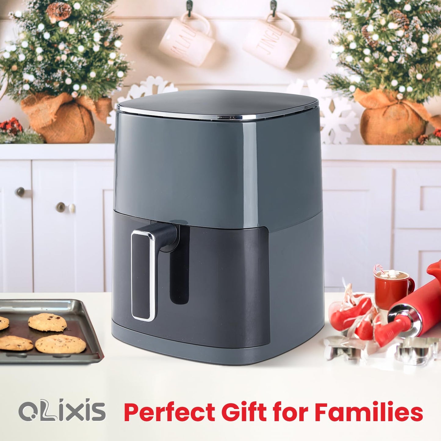 OLIXIS Air Fryer 6 Quart with Window Square Air Fryer 12-in-1 Air Fry, Roast, Reheat, Dehydrate, Bake, Steam, Fries, Custard, Chicken, Wings, Sea Food, Vegetabels,400F