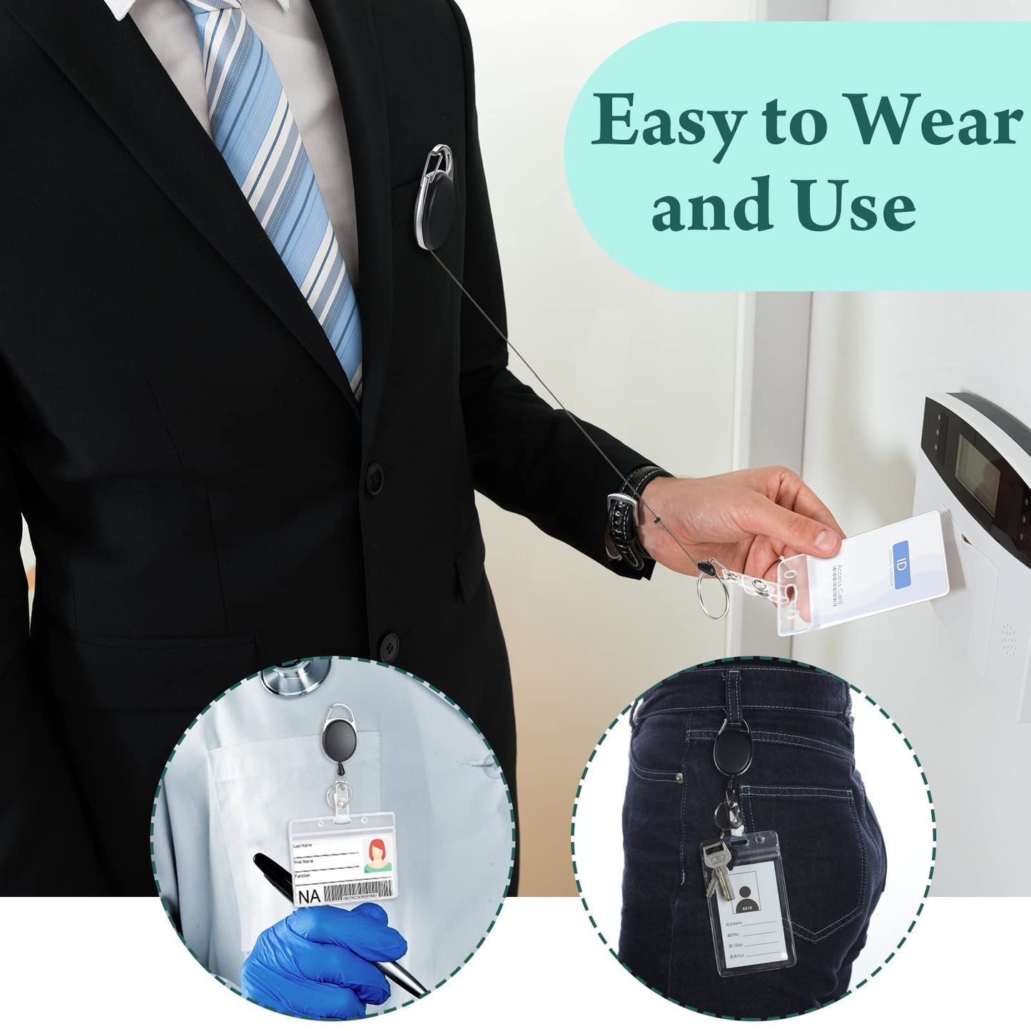 Honoson Heavy Duty Retractable Badge Reels Batch Holder Name ID Badge Clips Keychain Badge Holder Key Card Retractable Holder Reel Clip for Office Worker Doctor Nurse (Black,50 Pcs)