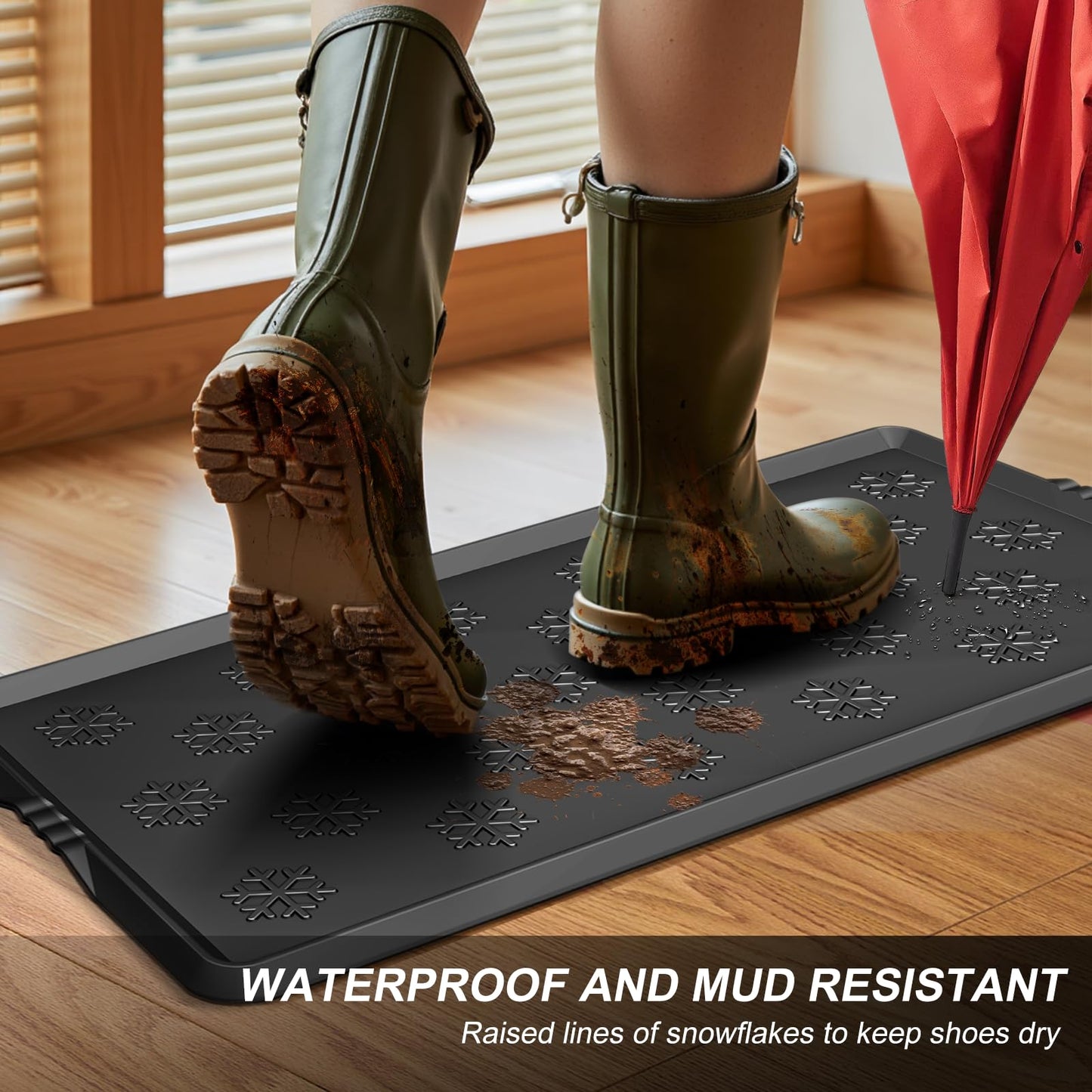 Azadx Heavy Duty Boot Trays Natural Rubber Shoe Mat Tray for Entryway Large Boot mat Tray Multi-Purpose for Outdoor Door Mats 16x42 Inch