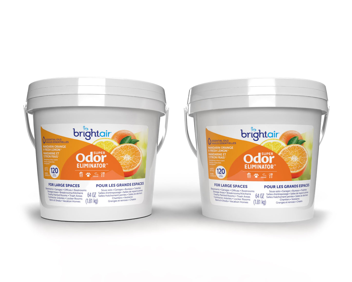 Bright Air 64 oz. Super Odor Eliminator, For Large Spaces, Mandarin Orange & Fresh Lemon, Case of 2, Odor Eliminator & Air Freshener, Natural Essential Oils, Lasts Up to 120 Days Each