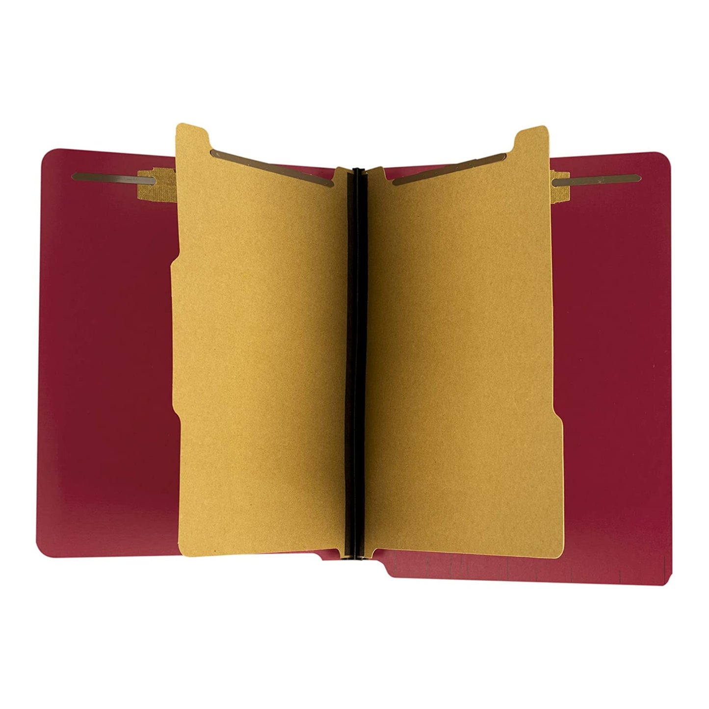 The File King Two Divider Pressboard Classification Red File Folder - Letter Size | Box of 10 | End Tab | 2” Expansion | Six 2-Inch Fastener Prongs | Made in America