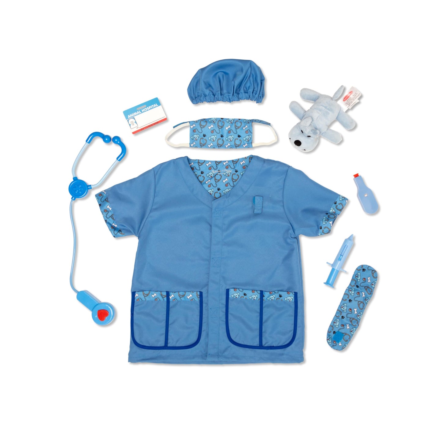 Melissa & Doug Vet Costume, Pretend Play Dress Up (9-Pc) Jacket, Stethoscope, Mask & Accessories, Role Play Toys for Kids 3+