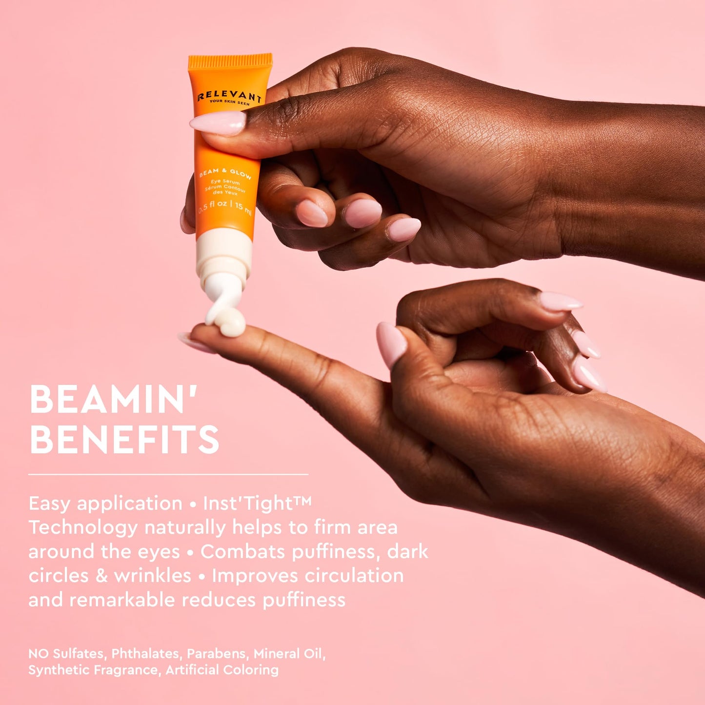 RELEVANT Hydrating Eye Serum for Dark Circles, Puffiness, Fine Lines, Wrinkles & Sunspots with Plumping Peptides, De-Puffing Caffeine, Banana Extract - Anti Aging Serum Under Eye Cream Vegan Skin Care