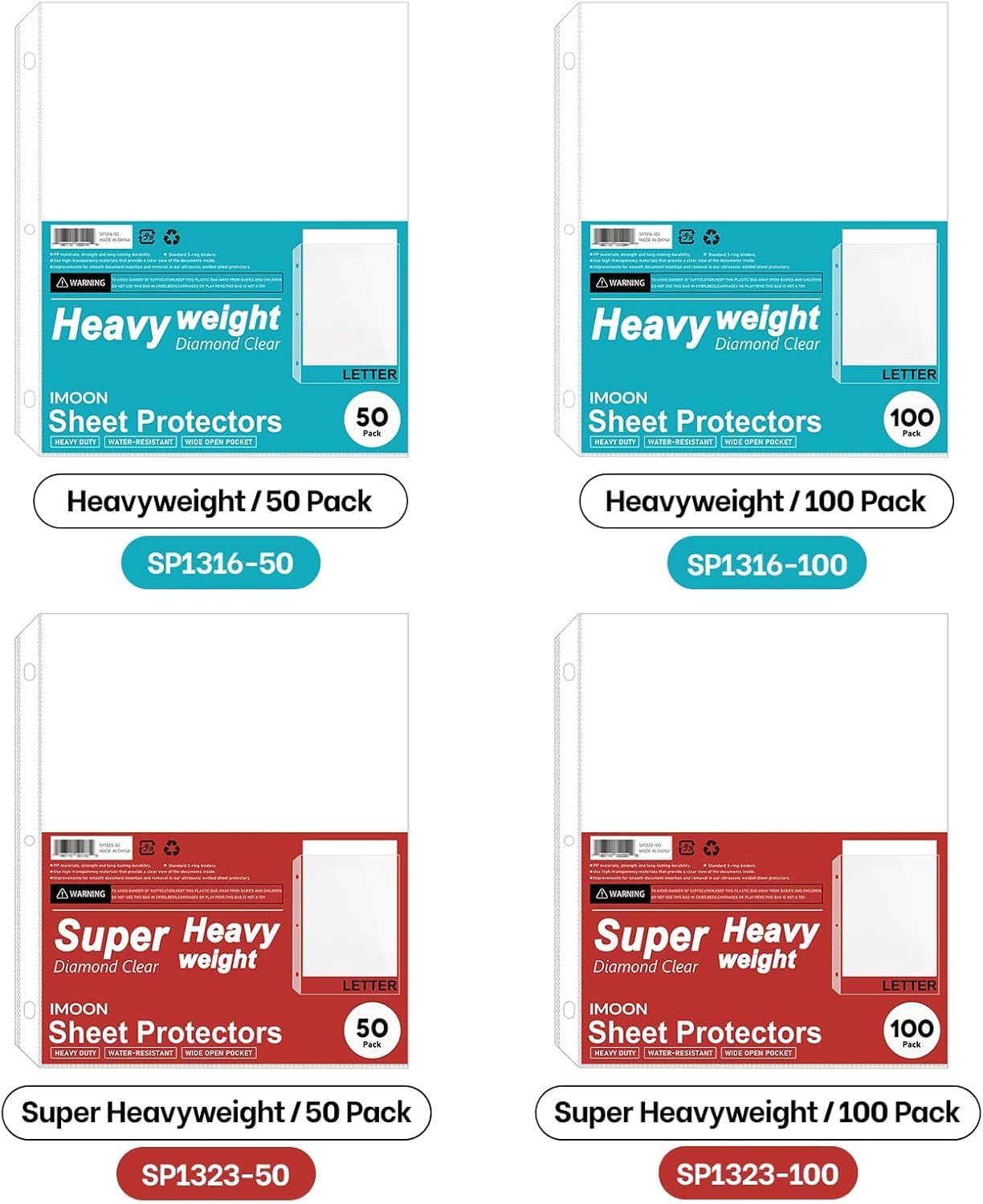 Super Heavyweight 3-Hole Letter Size Sheet Protectors - High Transparency Plastic Heavy Duty Sleeves for 3 Ring Binders, Archival Safe, Durable Page Protectors for Documents, 8.5x11 Inch (300 Pack)