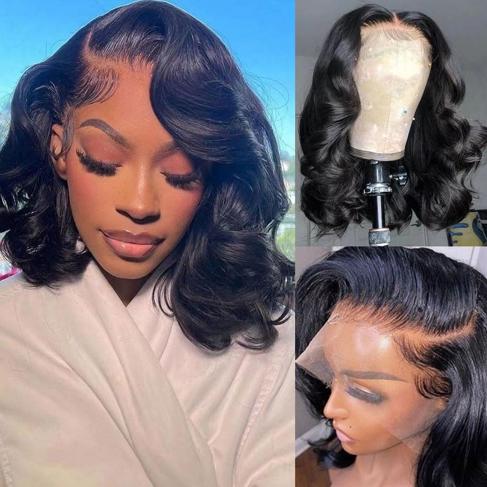 Jolanly 13x4 Lace Front Bob Wig Human Hair 10 Inch Body Wave Wavy Human Hair Wigs For Black Women 13x4 Transparent Lace Front Wigs Human Hair Short Bob Wig