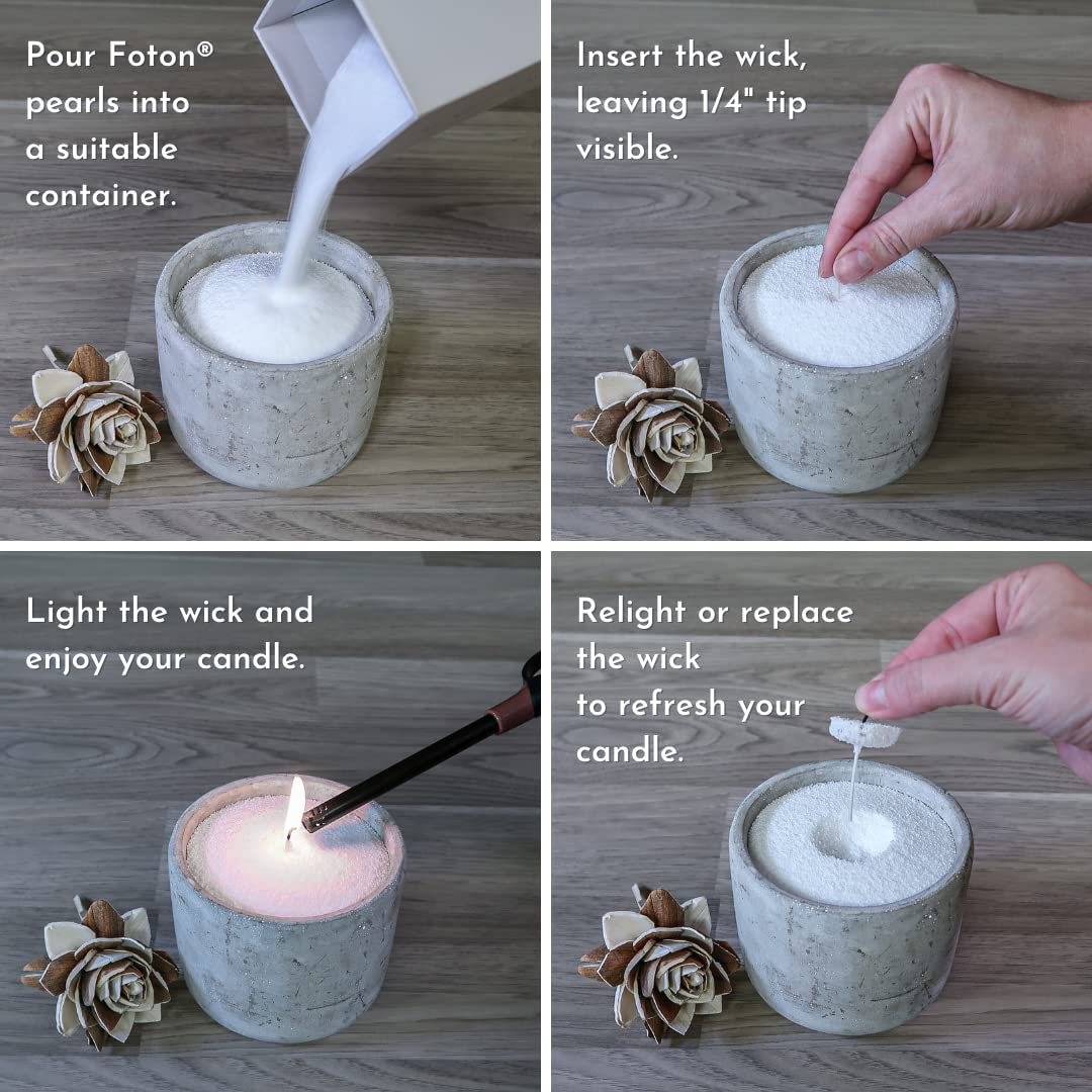 Foton Pearled Candle 18 Oz - Sassy Citrus Scented Non Toxic Luxury Long Lasting Powder Candles up to 120 Hours - Refillable Candle Sand with 30 Wicks for Candle Making