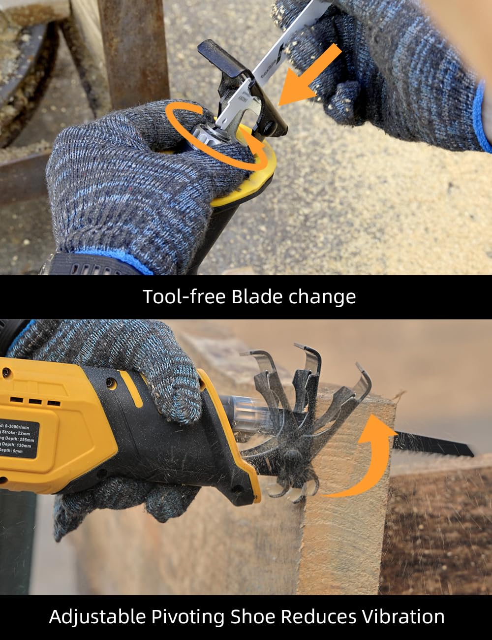 VTEK Brushless Cordless Reciprocating Saw,3 Level Speed Setting,Cordless Power Reciprocating Saw,0-3000RPM Reciprocal Saw,Reciprocating Saws for Woods/Metal/Plastic/Brick Cutting