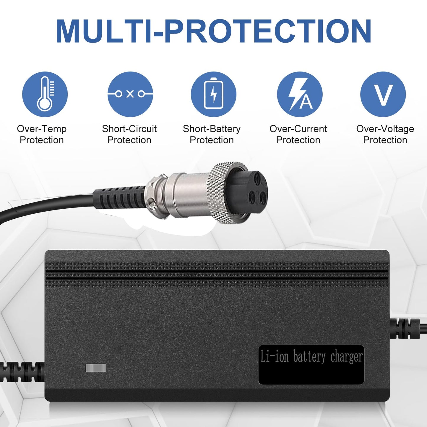 54.6V 2A (120W) 3 Prong Scooter Charger for Evercross H5/ Vsett 8, 8+, 9+(NOT for 9)/ JOYOR S5, G5, Y7-S/for KAABO Mantis 8, 8 Pro/Zero 8, 9 for 48V Lithium Li-ion Battery with 3 Holes Connector