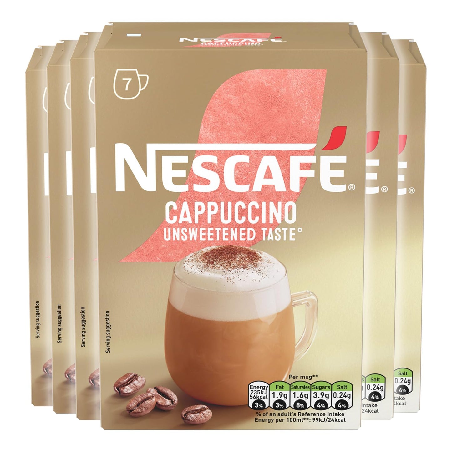 NESCAFÉ Cappuccino Unsweetened Instant Coffee Sachets x7 (Pack of 6, Total 42 Sachets)