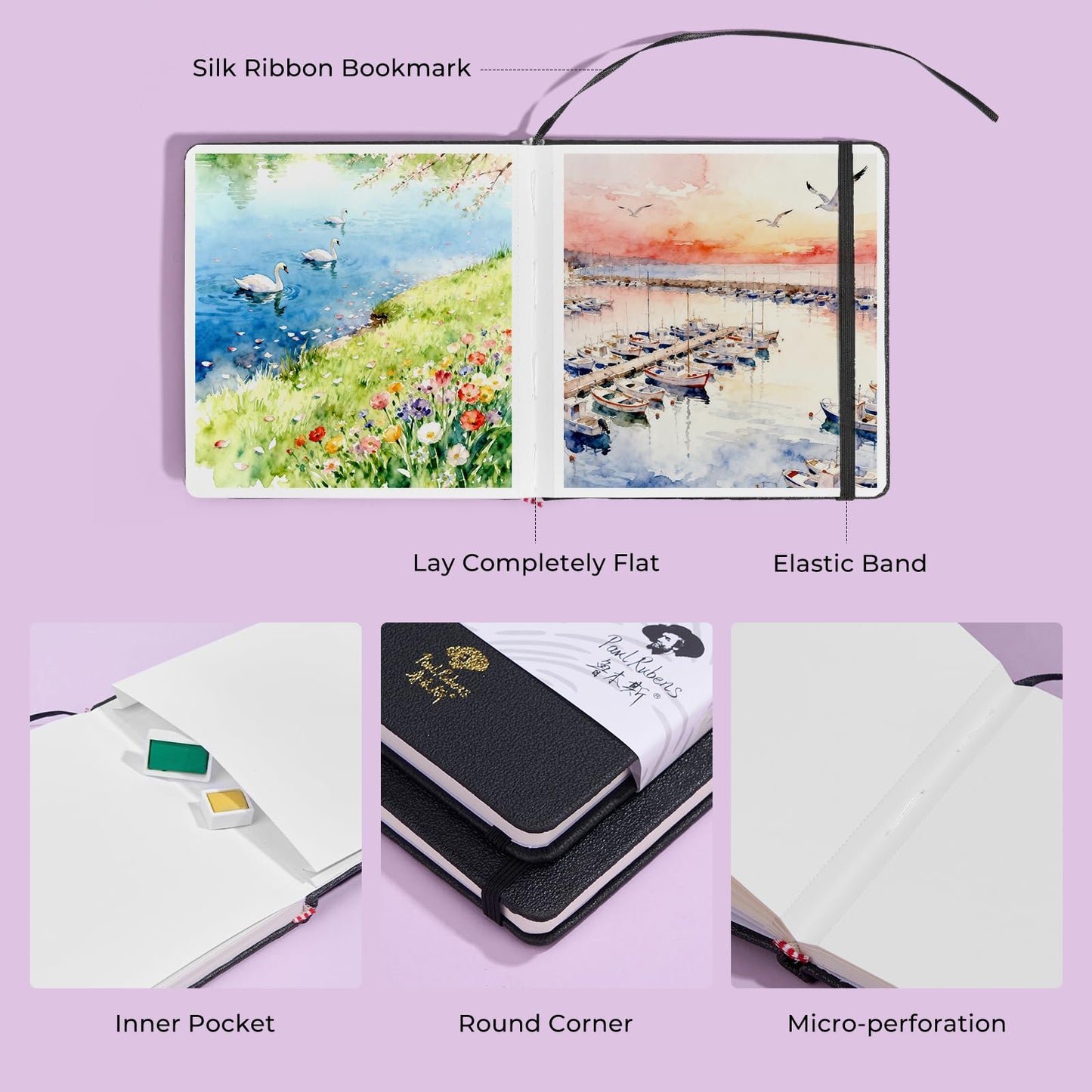 Paul Rubens Square Watercolor Journal 2 Pack 40 Sheets, 100% Cotton Acid-Free Hot Press Watercolor Sketchbook 7.48 * 7.48 Inches, 140lb/300gsm for Watercolors, Gouache, Acrylics