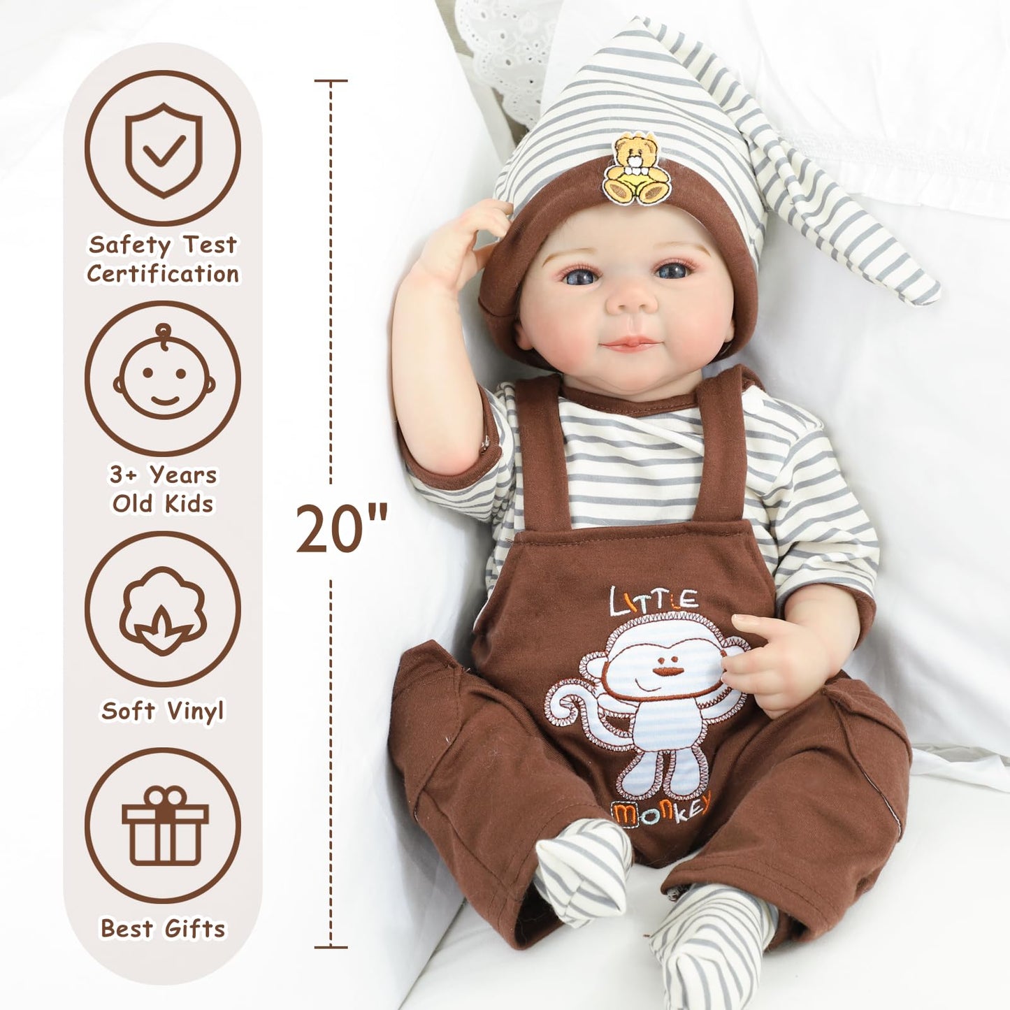 Kdudgso Realistic Reborn Baby Dolls 20" Sweet Smile Lifelike Newborn Baby Doll Full Vinyl Body Poseable Real Life Like Toddler Bebe with Birth Certificate & Feeding Kit Toys Gifts for Kids Age 3+