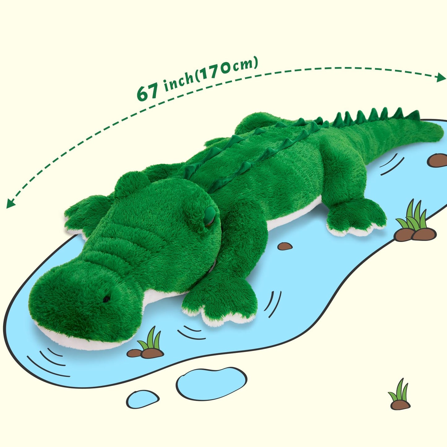 MorisMos Giant Alligator Stuffed Animal, 67inch Huge Alligator Plush Toy, Large Stuffed Crocodile Pillow for Kids, Green