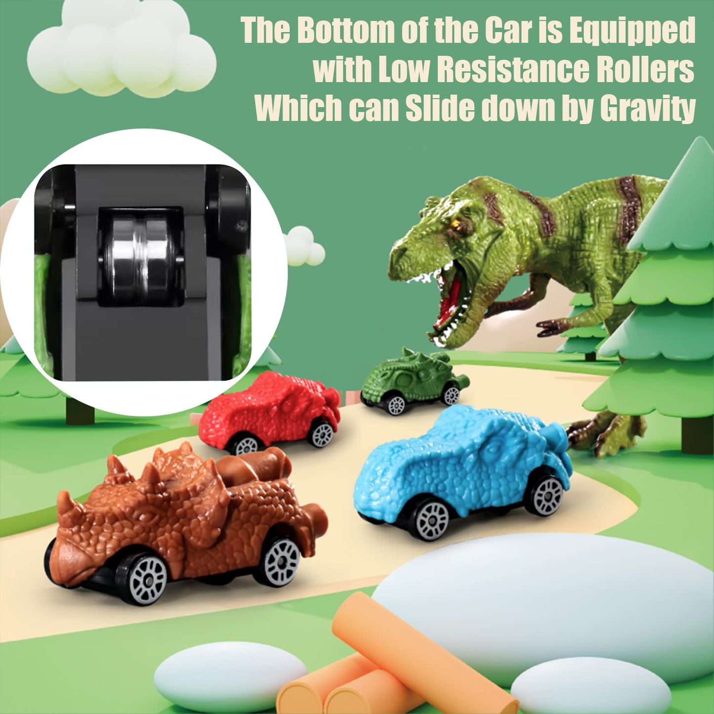 Juqic - 20 Mini Cars Set for Preschool Children, Dinosaur Puzzle for Children from 3-6 Years or Older (Dinosaur Spray)