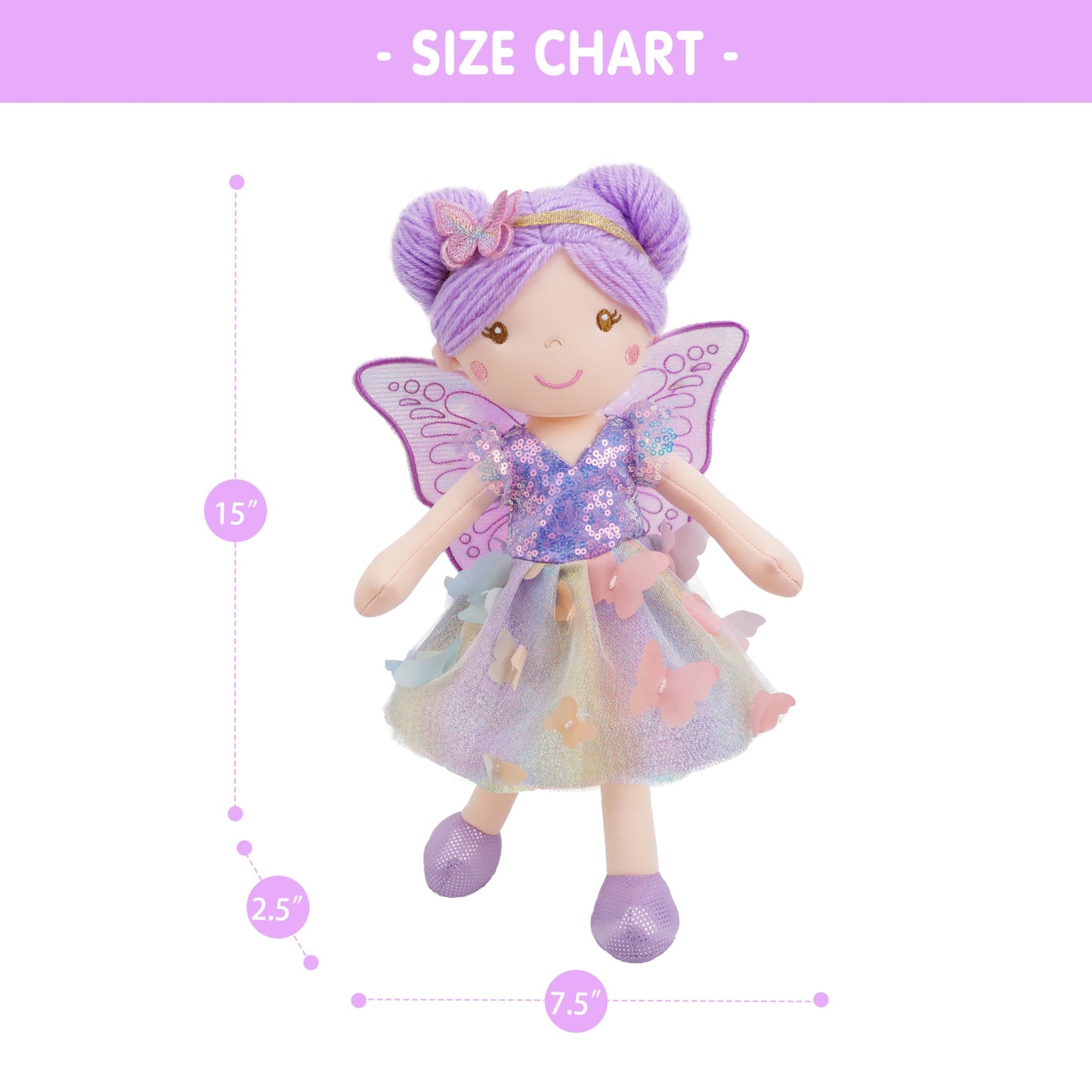 June Garden 15" Celestia the Rainbow Whisper Fairy Doll – Soft Plush Fairy Toy with Multicolor Butterfly Skirt – Enchanted Garden Collection