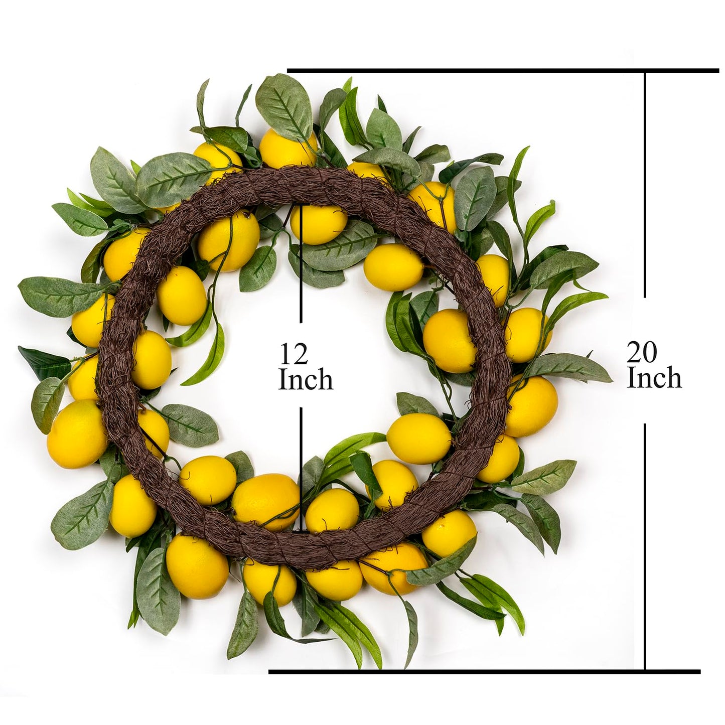 WsCrofts Lemon Wreath - Yellow Lemon with Artificial Green Leaves Wreath for Home Holiday Front Door Decor (20inch)